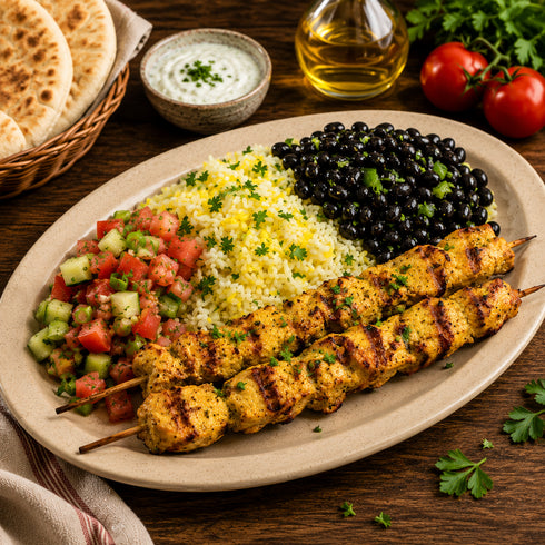 Chicken Kabab with Rice/Bean & Chop-Chop